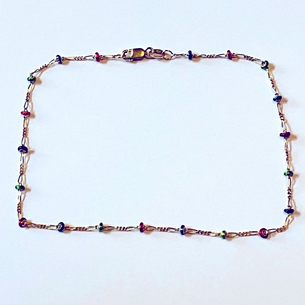 14KT Yellow Gold Chain Multicolor Enameled Beads Anklet